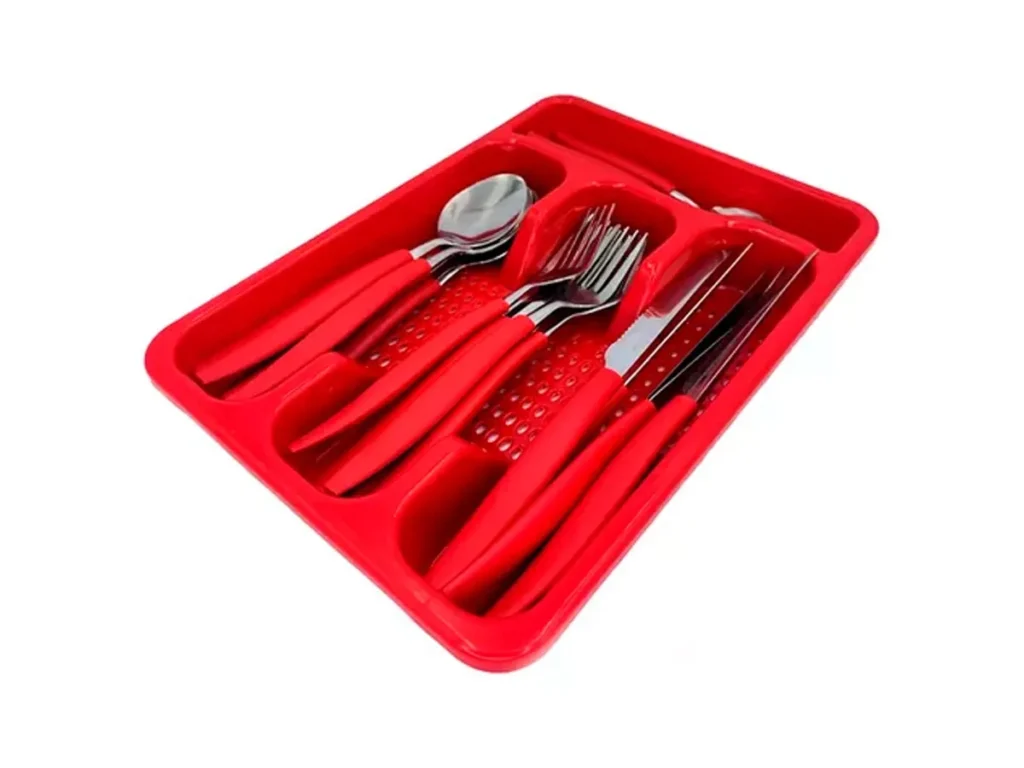 Conjunto de talheres em aço inox, 24 peças, com organizador de gaveta